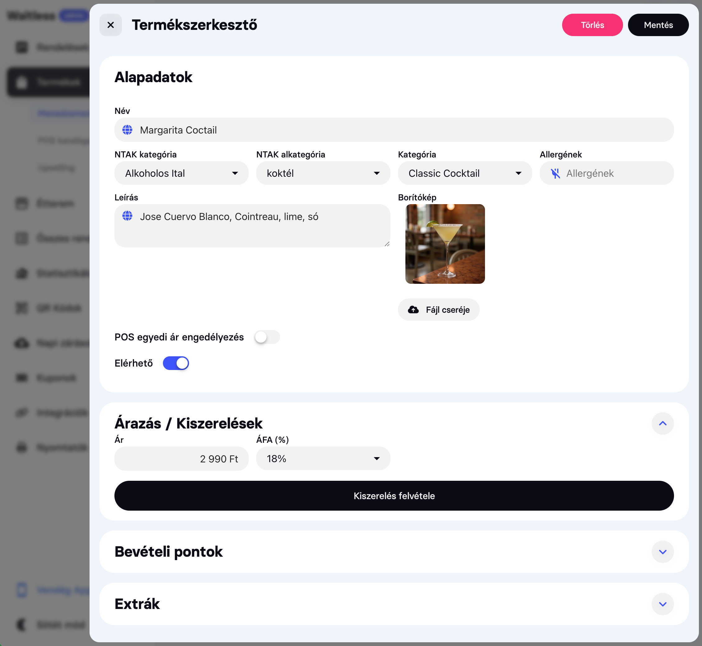 Valós idejű étlapváltozások